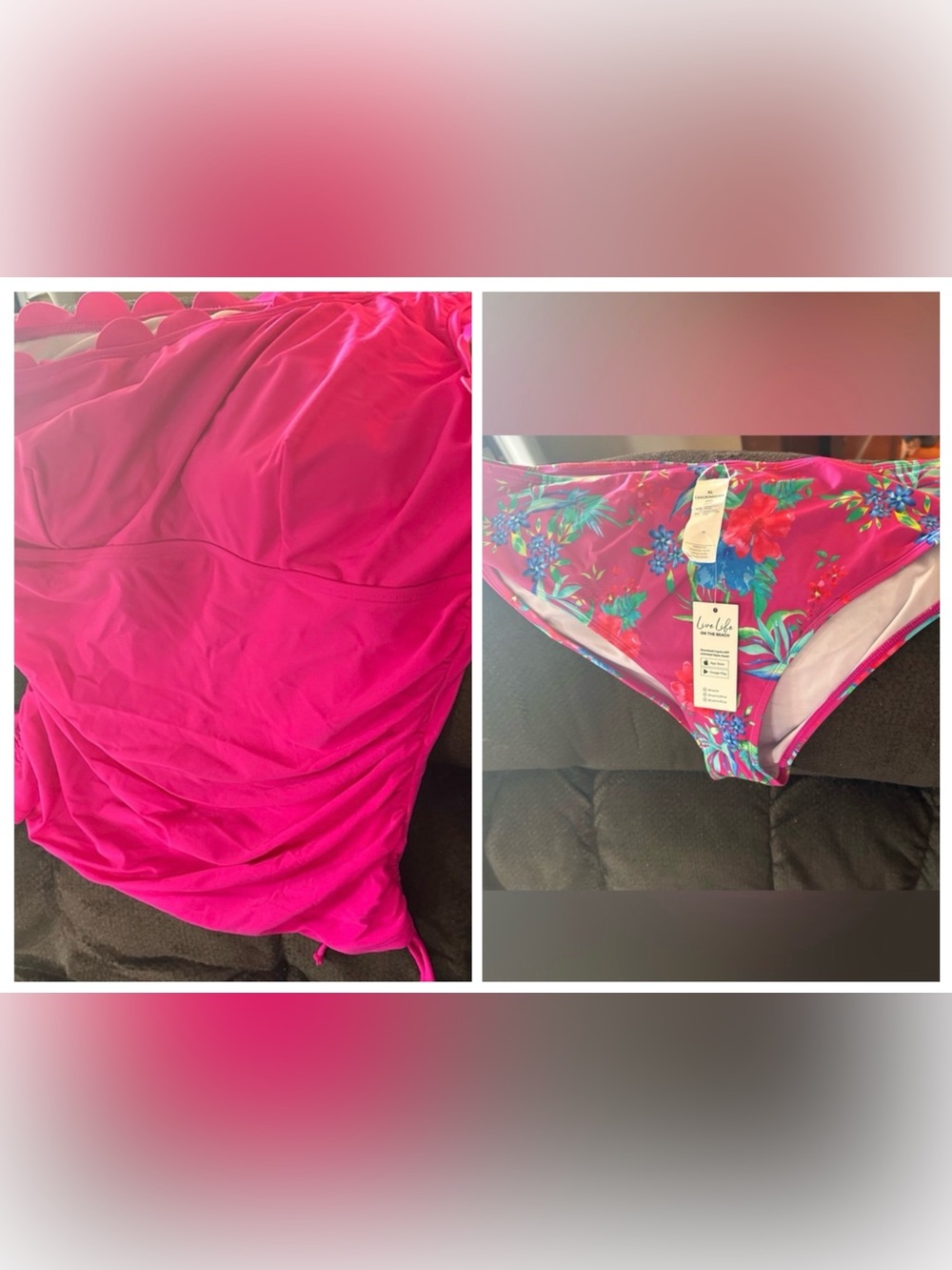 Cupshe Tropical Floral Pink off shoulder tankini and bikini bottom